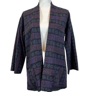 Tucker 100% Wool Woven Print Open Front Blazer Print Wide Sleeve Size L / XL